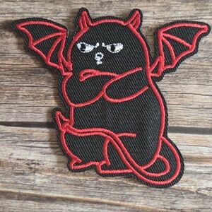 Grumpy Devil Demon Satan Witch Black Cat Goth Halloween Iron On Patch